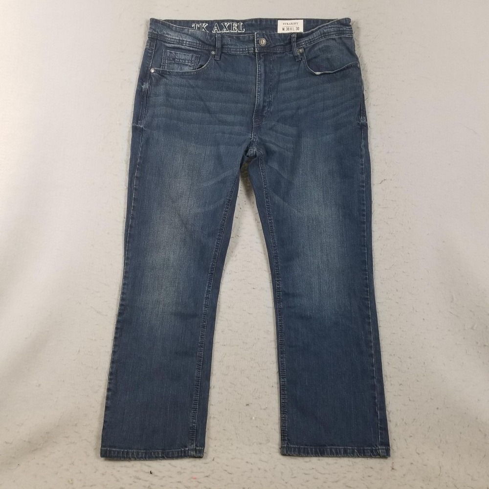 TK Axel Jeans Mens 38x30 Blue Straight Regular Stretch Medium Wash‎ Denim Casual